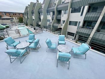 Rooftop terrace with modern outdoor furniture and seating